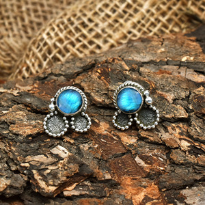 925 Sterling Silver Natural Labradorite Stud Earrings Blue <b>Flash</b> Handmade Gemstone Jewelry Wholesale Supplier - Product Image 1