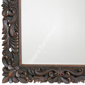 Handmade Wooden <b>Wall</b> <b>Mirror</b> <b>Rectangular</b> Traditional Frame Ornate Floral Scroll Carving Brown - Product Image 6