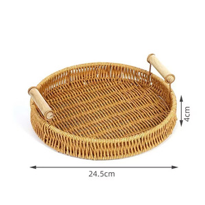 ถาดเก็บของหวายทรงกลม 22.5 ซม. ตะกร้าสานสไตล์โบฮีเมียนพร้อมหูจับสำหรับจัดระเบียบห้องนั่งเล่น - Product Image 2
