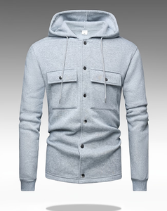 Mens Hooded Sweatshirt 100% Cotton Fleece Knitted Solid Color Casual Autumn Wear Pockets Regular Fit Heat Transfer Printed - Product Image 1