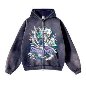 Sudadera con capucha de alta calidad, estilo vintage, lavado ácido, con cremallera, estilo urbano, gráfico retro Y2K, unisex, personalizada para hombre. - Product Image 3
