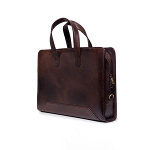 Sac pour ordinateur portable de luxe en cuir véritable de qualité supérieure pour homme, marron, sacoche de bureau, sac messager, double poignée, fermeture à glissière, léger - Product Image 2