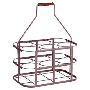 Support à bouteilles en métal vintage avec poignée en bois pour le transport de vin, panier porte-bouteilles en métal style ferme pour le rangement domestique - Product Image 1