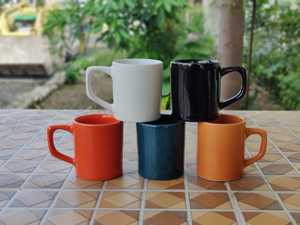 <b>Ceramic</b> <b>Mugs</b> Set of Five Colorful Coffee Cups Minimalist Design Round Shape <b>for</b> Daily Use - Product Image 1