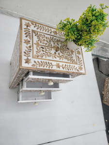 Mesa de Noche Redonda con Incrustaciones de Concha Duradera y Mesa Auxiliar, Muebles Otomanos Hechos a Mano, Estilo Antiguo de la India, Artesanía - Product Image 6