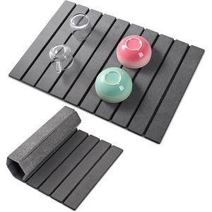Grande Tappetino Pieghevole in Terra Diatomacea Grigio Scuro per Asciugatura Rapida e Assorbente di Piatti, Bicchieri e Oggetti in Vetro per Cucina e Bagno - Product Image 3