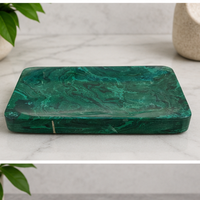 Plateau de rangement rectangulaire moderne en marbre vert marbré, design durable, décoration intérieure, accessoire de table pour salon