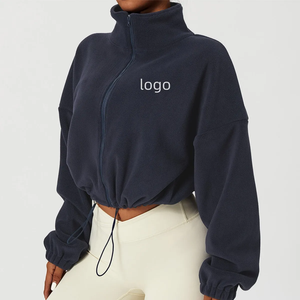 Veste polaire personnalisée avec logo, coupe ajustée, pour femme, vert lime, fermeture éclair intégrale, col montant, sweat-shirt, ourlet réglable à boutonnière, manteau d'hiver - Product Image 2