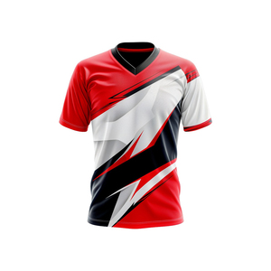 T-shirt sportif rayé noir et rouge pour homme, manches courtes, col rond, tricoté, 100% polyester, séchage rapide, coupe classique - Product Image 5