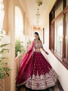 Indian Wedding <b>Lehenga</b> Choli Set <b>Women</b> Silk Embroidered For Traditional Bride Dress with Dupatta - Product Image 1