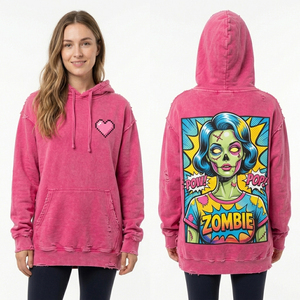 Sudadera con capucha corta azul claro personalizada para mujer con gráfico de calavera y nubes, estampado de estrellas desgastado en las mangas, fabricante - Product Image 5