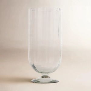 Decorative Antique Clear Glass Cylinder <b>Vase</b> With <b>Ribbed</b> Design For Home Decoration - Product Image 1
