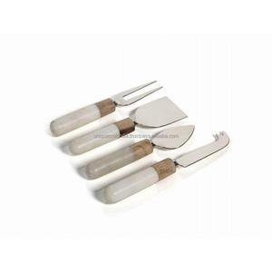 Ensemble de couteaux à fromage à manche en pierres mélangées facettées argentées, en acier inoxydable, pour charcuterie, vaisselle, vente en gros, cadeaux décoratifs personnalisés - Product Image 1