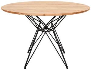 โต๊ะอาหารครัวทรงกลมฐานโลหะเคลือบสีดำลายดาวอุตสาหกรรม หน้าโต๊ะไม้เนื้อแข็งอะคาเซียผิวธรรมชาติ - Product Image 3