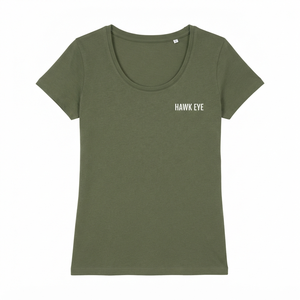 Camiseta de Manga Corta con Cuello Redondo para Mujer, Color Verde Oliva, 100% Algodón, Corte Ajustado Informal, para Primavera/Verano, Marca Hawk Eye - Product Image 5