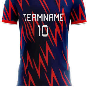 เสื้อฟุตบอลผู้ชายทรงปกติสำหรับผู้ใหญ่ พิมพ์ลายชื่อทีมแบบซับลิเมชั่น ระบายเหงื่อได้ดี สีน้ำเงินลายเรขาคณิต คอกลม แขนสั้น - Product Image 4