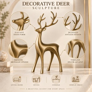 Sculpture de cerf doré avec bois de cerf moderne |   Figurine décorative pour salon, bureau, console, étagère, table, décoration d'intérieur, ornement - Product Image 5