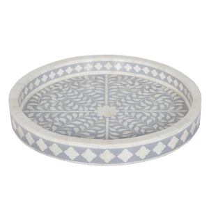 Bandeja octogonal con incrustaciones de hueso natural, adornada con arte geométrico negro en forma de estrella, disponible a precios de mayorista. - Product Image 3