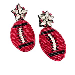 Déclaration audacieuse artisanale rouge noir perlé boucles d'oreilles pendantes accessoire de mode pour le jour du jeu talonnage esprit d'équipe Sports - Product Image 1