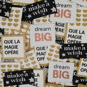 Etiquetas Tejidas Rectangulares con Diseño 'Dream Big Make A Wish Que La Magie Opère', Impresas, con Borde Cortado a Láser, para Prendas - Product Image 1
