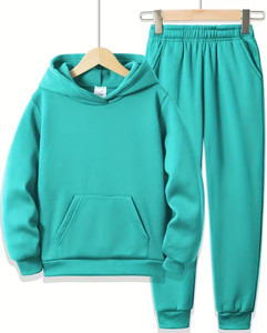 Men's Light Green Hoodie Sweatpants Set Solid Color Casual Winter Wear Polyester/Cotton French Terry Knitted Fabric 380g - Product Image 1