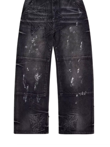 Jeans en denim pour hommes HaiYao 2026, haute qualité, personnalisés, avec patchs, effet délavé vintage, coupe large, style streetwear, hip-hop, Y2K, OEM ODM, en coton - Product Image 3