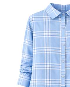 Robe chemise longue à carreaux bleu ciel personnalisée pour femmes, robe midi décontractée boutonnée à carreaux, fabricant en gros sur mesure - Product Image 4