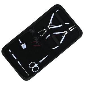 Kit de herramientas para extensiones de cabello blanco para estilistas: Alicates para microperlas, crimpado y extracción, gancho para cabello, mini tijeras y separador de cabello. - Product Image 6