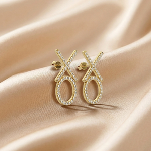 Trendy XO Diamond Screw <b>Back</b> <b>Earrings</b> 14K Pure Gold Round Cut Lab Grown Diamond Sparkling Pave set Stud Elegant <b>Earrings</b> - Product Image 1