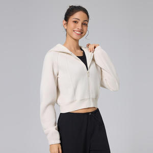 Chaqueta deportiva corta con capucha para mujer, con cremallera y terciopelo, ropa de gimnasio, informal, de manga larga, para yoga, otoño-invierno - Product Image 5