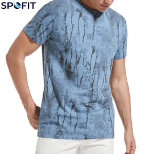 Camiseta de Manga Corta para Hombre SPOFIT, Estampado Tie-Dye Azul, Secado Rápido, Corte Ajustado, Informal, Tejido de Poliéster, Cuello Redondo - Product Image 2