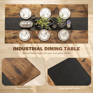 Tavolo da Cucina Industriale per 8 Persone, Tavolo da Pranzo Allungabile da 180 cm con Ampio Piano Marrone e Gambe in Acciaio per Sala da Pranzo - Product Image 5