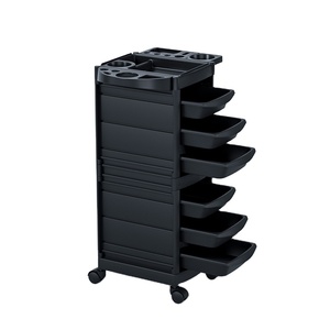 Chariot de rangement roulant professionnel moderne à 6 niveaux en acier inoxydable avec support pour sèche-cheveux et logo personnalisé pour salon de beauté - Product Image 4