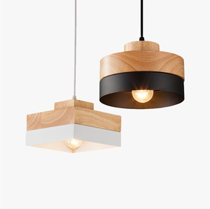 Lámpara colgante moderna de madera y metal, lámpara colgante industrial en blanco y negro para cocina, isla, comedor, bar, cafetería, restaurante - Product Image 1