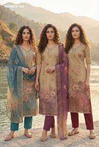 Conjunto de Salwar-Suit y Dupatta de Algodón y Seda de Buena Calidad para Uso Ocasional con Trabajo Artesanal, Compra en Línea, Suministro al por Mayor en India - Product Image 6