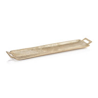 Plateau de service rectangulaire long en métal argenté avec poignées, en aluminium moulé, pour la présentation des aliments et la décoration de table