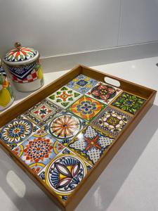 Plateau en bois imprimé style Mid-Century, motif rétro, pour décoration intérieure vintage, plateau de service en gros - Product Image 4