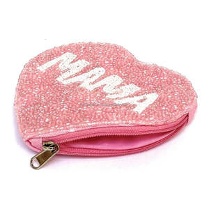 Cartera con cremallera bordada a mano multicolor personalizada, monedero de cuentas con forma de corazón a la moda, mini clutch de lentejuelas con letras MOM vintage - Product Image 6