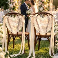 Ruban de dentelle transparent pour chaise de mariage, décoration de chaise en forme de cœur, décoration de table pour événements intérieurs et extérieurs