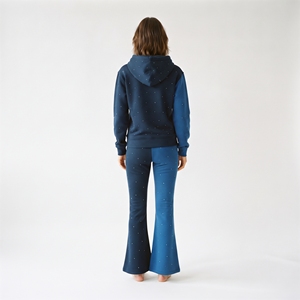 Conjunto Deportivo de Dos Piezas para Mujer, con Pedrería, de Algodón, para Invierno, Sudadera y Pantalones de Dos Tonos, Ropa Casual Transpirable - Product Image 2