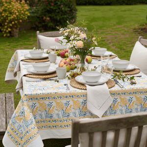 Lilas Amber 10 Seater <b>Tablecloth</b> 180x270cm Handcrafted Block Printed 100% Cotton Sustainable Wedding Dining Table Decor - Product Image 5