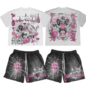 Ensembles d'été 2 pièces pour hommes : T-shirt ample 100 % coton et short imprimé - Product Image 1