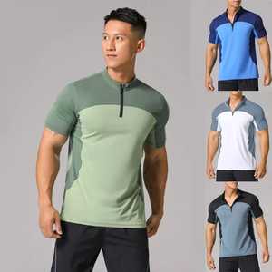เสื้อยืดคอกลมแขนสั้นผู้ชาย สีน้ำเงิน ลายบล็อก แห้งเร็ว ผ้าถัก 100% คอตตอน สวมใส่สบาย ทรงปกติ ความยาวปกติ - Product Image 3