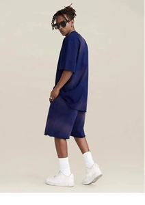 Ensemble de survêtements pour hommes en coton délavé à l'acide, ensemble de shorts de sport à ourlet brut, jogger d'été et de gymnastique, ensemble de shorts de 2 pièces pour hommes - Product Image 5