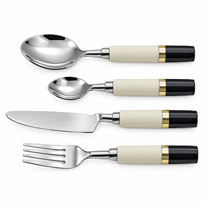 ชุดช้อนส้อมมีดหรูหราสไตล์วินเทจบาโรก ทำจากสแตนเลส 304 ขัดเงาสีทอง - Product Image 4