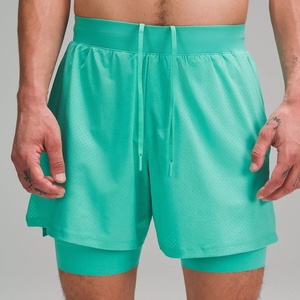Men's Green Breathable Mesh <b>Compression</b> Tennis Shorts with Elastic Waist Print Athletic Fit Summer Sport Wear - Product Image 1
