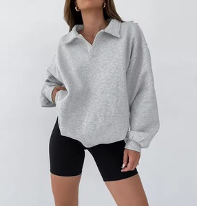 Suéteres con Capucha Tipo Polo para Otoño e Invierno, Estilo Simple, Holgado e Informal para Mujer, Personalización de Color - Product Image 1