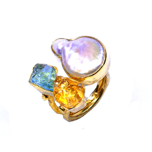 Bijoux en argent sterling 925 plaqué or pour occasions spéciales, perle baroque, pierre précieuse, bague classique pour femmes - Product Image 3
