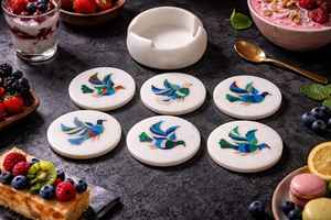 ชุดจานรองแก้วหินอ่อนหรูหราฝังหินประดับ ทำด้วยมือ จำนวน 6 ชิ้น พร้อมที่วาง - Product Image 2