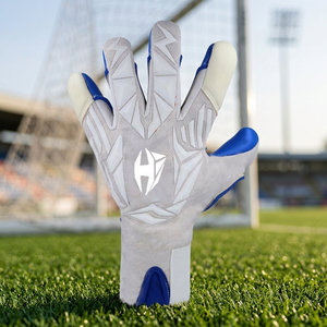 Gants de gardien de but de football en néoprène gris sur mesure avec sangle élastique en latex allemand de 4 mm, coupe hybride - Product Image 3
